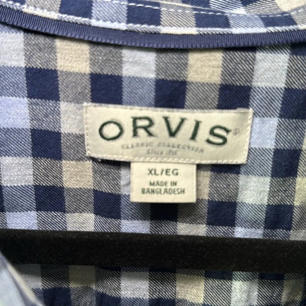 Orvis Men's Long Sleeved Blue Plaid Shirt size XL cotton lyocell - Picture 2 of 4